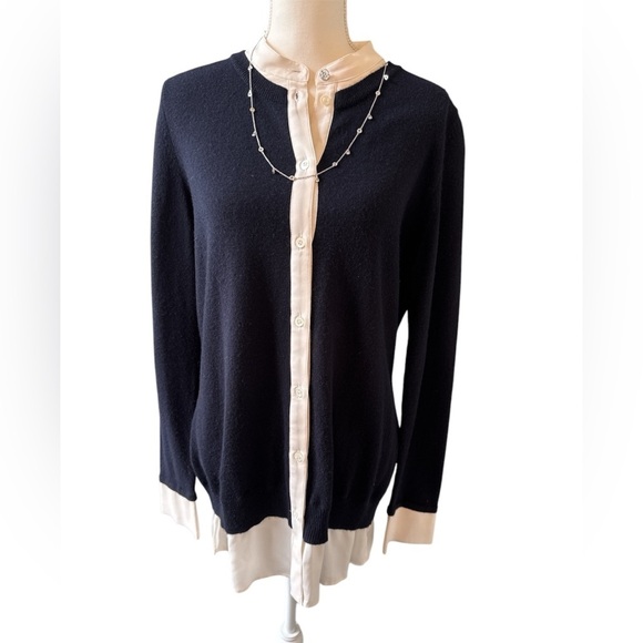 Escada navy cashmere sweater with Ivory silk trim size L - Picture 1 of 11